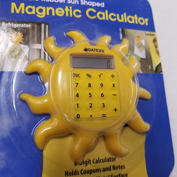 Datexx Y2K Vintage Rare Yellow Magnetic Rubber Sun Shaped Calculator 33267 New - Picture 2 of 9